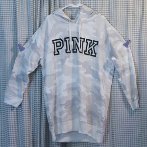 Victoria's Secret PINK Glacier Gray Camo Logo Sweatshirt Dress in size L, NWT